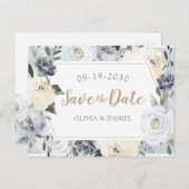 ブルーミング植物性の埃っぽい青色のフローラは日付を保存 案内ポストカード (正面/裏面)