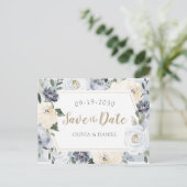 ブルーミング植物性の埃っぽい青色のフローラは日付を保存 案内ポストカード (スタンド正面)