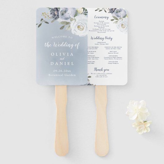 ブルーミング植物性ほこりっぽいブルーフローラプログラム ハンドファン (正面&裏面)