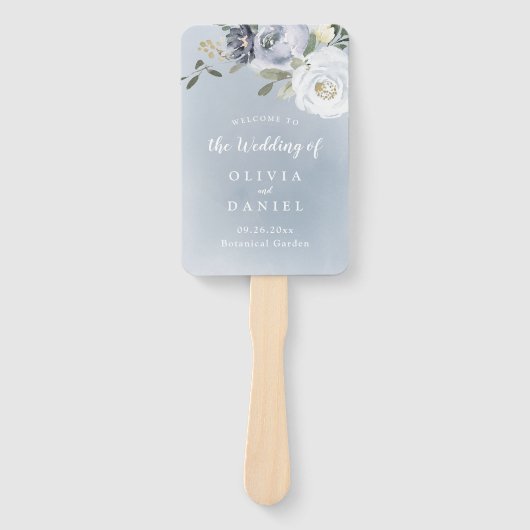 ブルーミング植物性ほこりっぽいブルーフローラプログラム ハンドファン (正面)