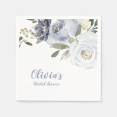 ブルーミング植物性ほこりっぽい青フローラブライダルシャワー スタンダードカクテルナプキン (正面)