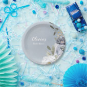 ブルーミング植物性ほこりっぽい青フローラブライダルシャワー ペーパープレート (パーティー)