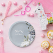 ブルーミング植物性ほこりっぽい青フローラブライダルシャワー ペーパープレート (パーティー)