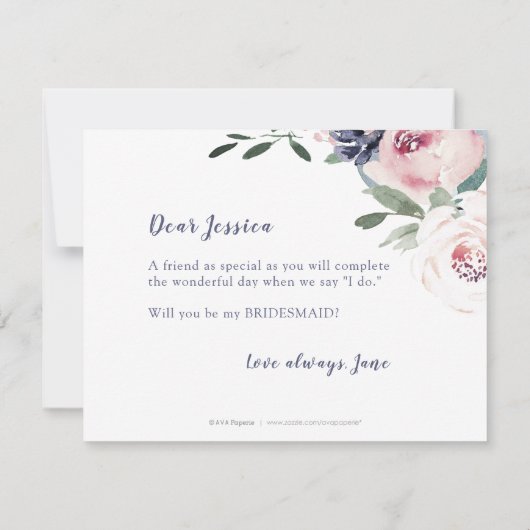 ブルーミング植物性ピンクあなたは私の花嫁のメイドになる 招待状 (裏面)