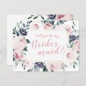 ブルーミング植物性ピンクあなたは私の花嫁のメイドになる 招待状 (正面/裏面)