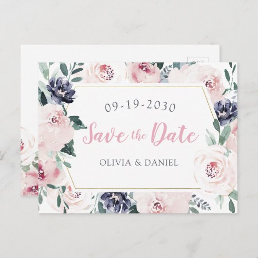 ブルーミング植物性赤面フローラは日付を保存 案内ポストカード (正面/裏面)