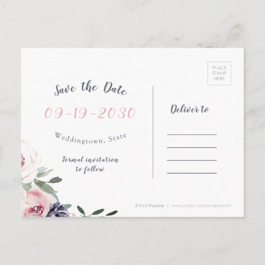 ブルーミング植物性赤面フローラは日付を保存 案内ポストカード (裏面)