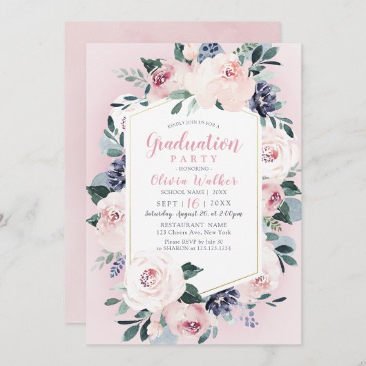 ブルーミング植物性赤面フローラ卒業会 招待状 (正面/裏面)