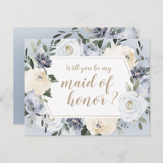 ブルーミング植物私のメイド・オブ・オーナー（花嫁付き添い人） 招待状 (正面/裏面)