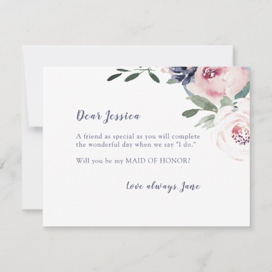 ブルーミング植物私のメイド・オブ・オーナー(花嫁付き添い人) 招待状 (裏面)