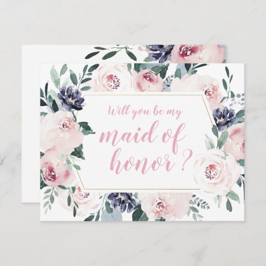 ブルーミング植物私のメイド・オブ・オーナー(花嫁付き添い人) 招待状 (正面/裏面)