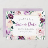 ブルーミング植物紫色のフローラは日付を保存 セーブザデート (正面/裏面)