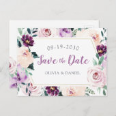 ブルーミング植物紫色のフローラは日付を保存 案内ポストカード (正面/裏面)