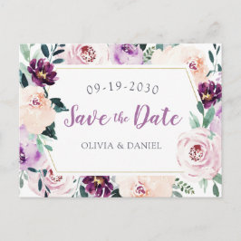 ブルーミング植物紫色のフローラは日付を保存 案内ポストカード