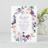 ブルーミング植物紫色のフローラブライダルシャワー 招待状 (スタンド正面)