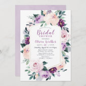 ブルーミング植物紫色のフローラブライダルシャワー 招待状 (正面/裏面)