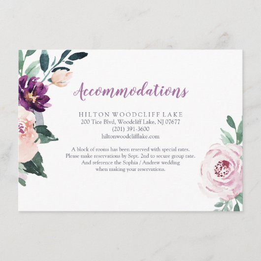 ブルーミング植物紫色のフローラ宿泊施設 エンクロージャーカード (正面)