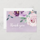 ブルーミング植物紫色の水彩フローラ サンキューカード (正面/裏面)