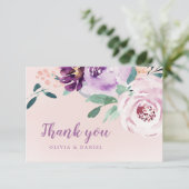 ブルーミング植物紫色の水彩フローラ サンキューカード (スタンド正面)