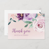 ブルーミング植物紫色の水彩フローラ サンキューカード (正面/裏面)