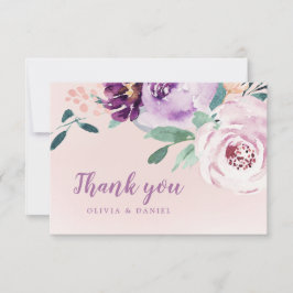 ブルーミング植物紫色の水彩フローラ サンキューカード