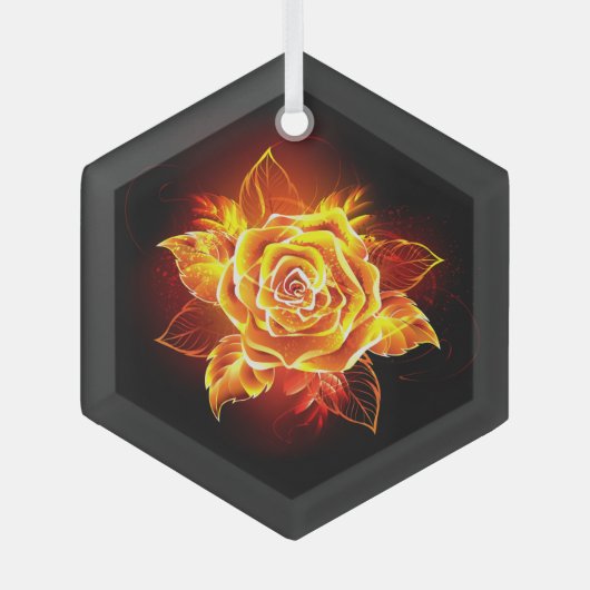ブルーミング火災バラ ガラスオーナメント (正面)