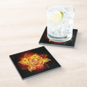 ブルーミング火災バラ ガラスコースター (アングル)