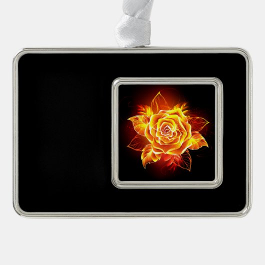 ブルーミング火災バラ シルバープレートフレームオーナメント (正面)