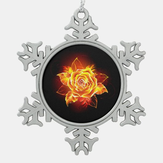 ブルーミング火災バラ スノーフレークピューターオーナメント (正面)