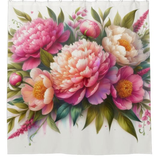 ブルーミング牡丹ピンクフローラシャワーカーテン シャワーカーテン (正面)