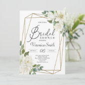 ブルーミング白マグノリアフローラ金ゴールドフレームブライダル 招待状 (スタンド正面)