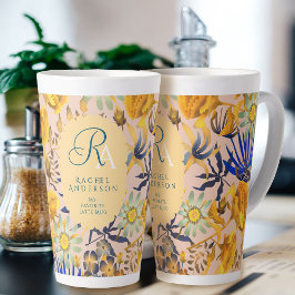 ブルーミング神秘的フローラモノグラムベージュラテマグ カフェラテマグ