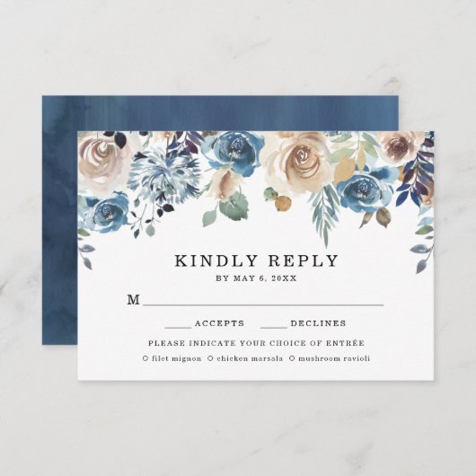 ブルーミング美しいウェディングRSVPカードと食事の選択 出欠カード (正面/裏面)