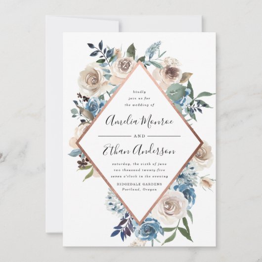 ブルーミング美しいフローラフレーム結婚式招待状 招待状 (正面)
