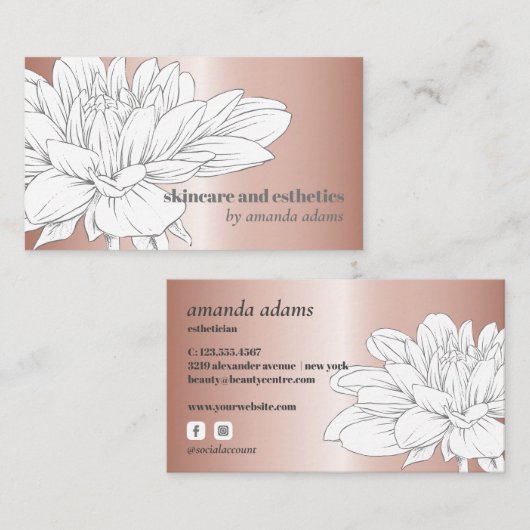 ブルーミング美しい |バラ金ゴールドスキンケアエステティシャン 名刺 (正面/裏面)