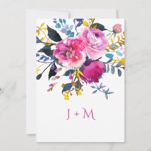 ブルーミング花びら水彩フローラ結婚式の招待 招待状 (裏面)