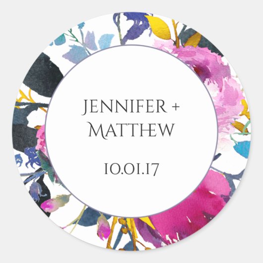 ブルーミング花びら水彩花模様シール ラウンドシール (正面)