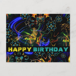 ブルーミング花火フォークアート誕生日 ポストカード