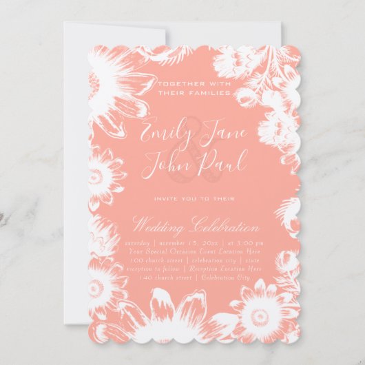 ブルーミング赤面サンゴフローラ結婚式招待状 招待状 (正面)