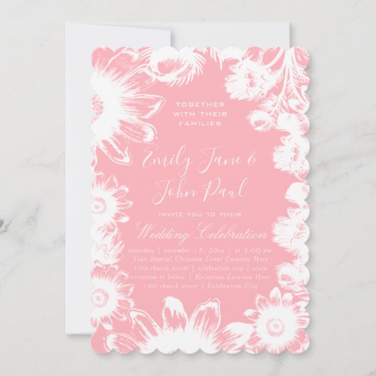 ブルーミング赤面ピンクフローラ結婚式招待状 招待状 (正面)