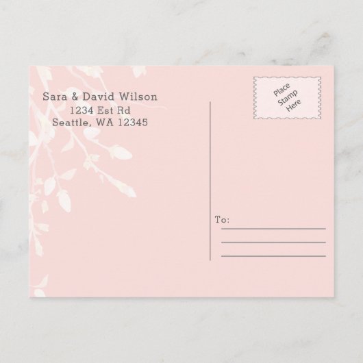 ブルーミング赤面フローラ結婚式の日付を保存 案内ポストカード (裏面)