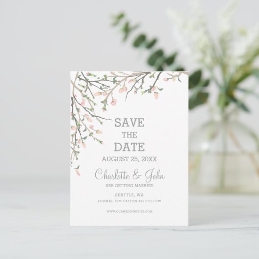 ブルーミング赤面フローラ結婚式の日付を保存 案内ポストカード (スタンド正面)