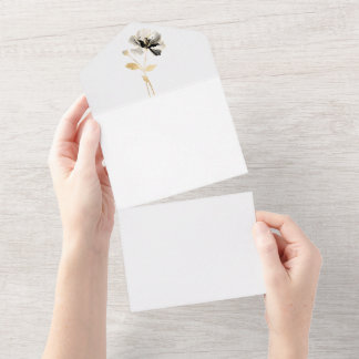 ブルーミング金ゴールド、ブラック&クリーム独身のステム花 オールインワン招待状