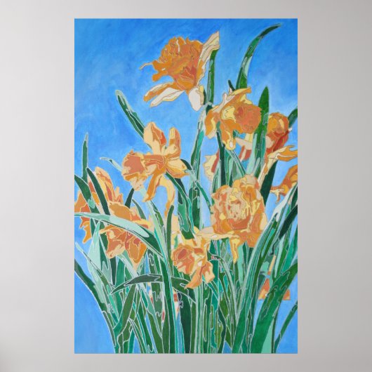 ブルーミング黄金はっきりしたの水仙ラインアート ポスター (正面)