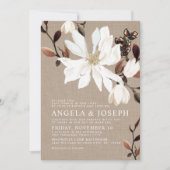 ブルーミングMagnolias Burlap 結婚's 招待状 (正面)