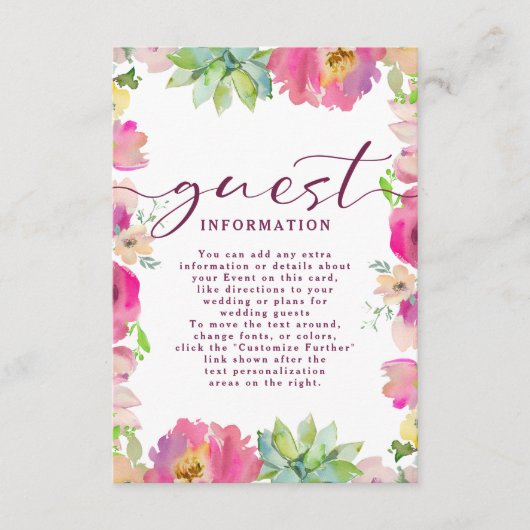 ブルーミングPinkフローラ結婚のゲスト情報 エンクロージャーカード (正面)