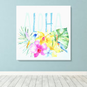 ブルーミントアロハフローラトロピカルウォーター色 キャンバスプリント (インサイチュ (ウッドフロア))