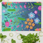 ブルーミントグラディエントガーデンフラワーズかわいらしデザイン キッチンタオル (折り畳み)