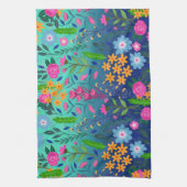 ブルーミントグラディエントガーデンフラワーズかわいらしデザイン キッチンタオル (縦)