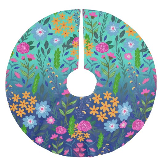 ブルーミントグラディエントガーデンフラワーズかわいらしデザイン ブラッシュドポリエステルツリースカート (正面)